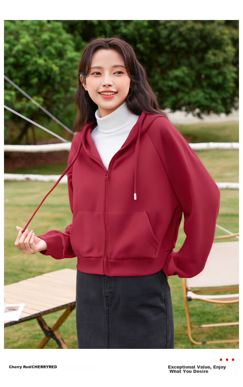 Baleno Women's Short Hooded Zip-Up Sweatshirt Jacket 2025 Spring Autumn New Petite Casual Lazy Style Hoodie 10