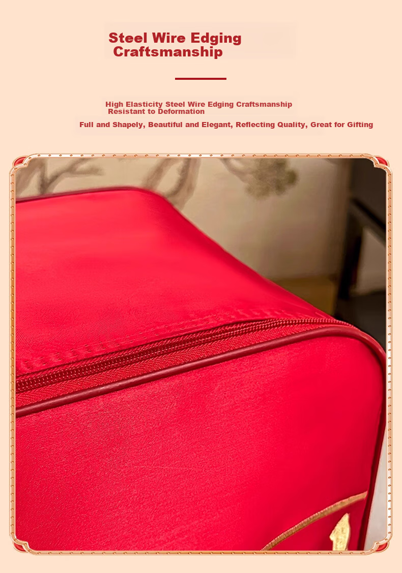40,000 Kilometers Wedding Dowry Quilt Storage Bag Cotton Quilt Storage Bag Wedding Four-Piece Set Packaging Bag Bright Red Handbag 7