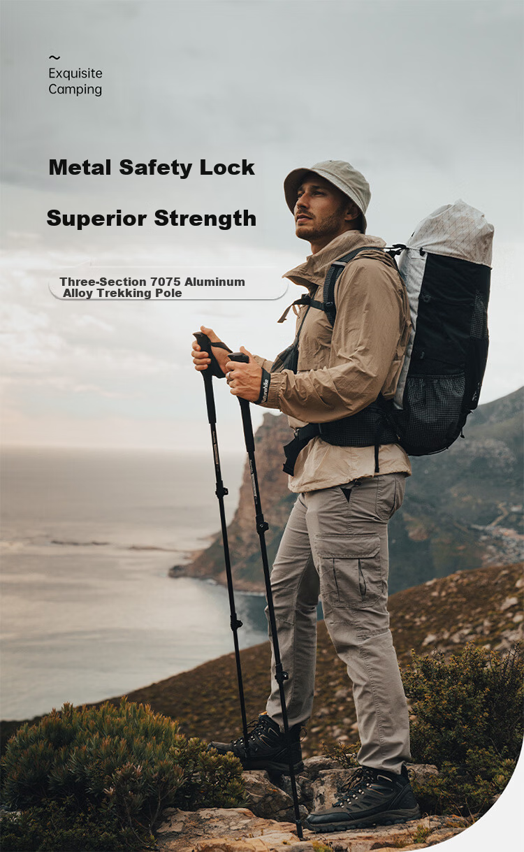 Naturehike Nokpro Outdoor Aluminum Alloy Trekking Poles External Lock Telescopic Hiking Sticks for Men and Women Climbing Blue Gray 1