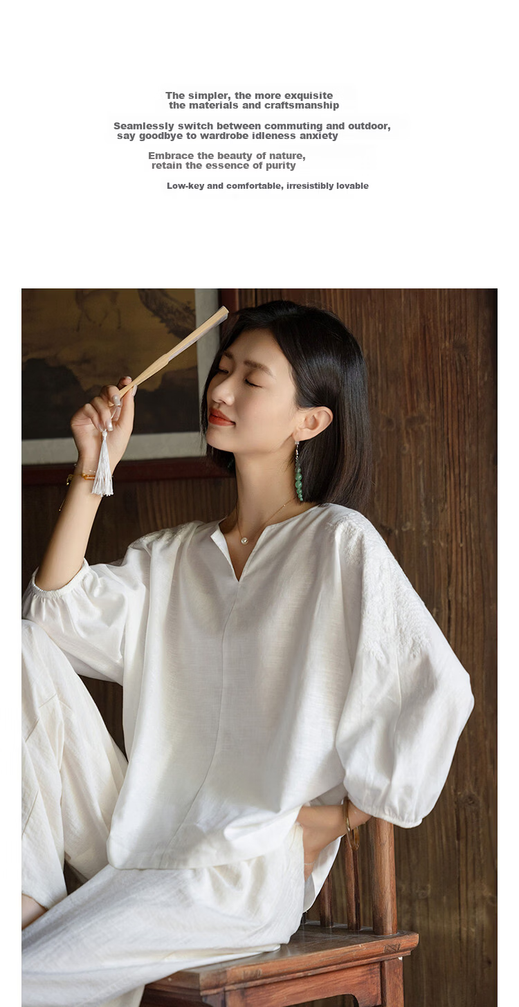Demana Linen Cotton Blend Spring Elegant Embroidered Shirt 3/4 Sleeve High-Low Hem Petite Women's Blouse 3