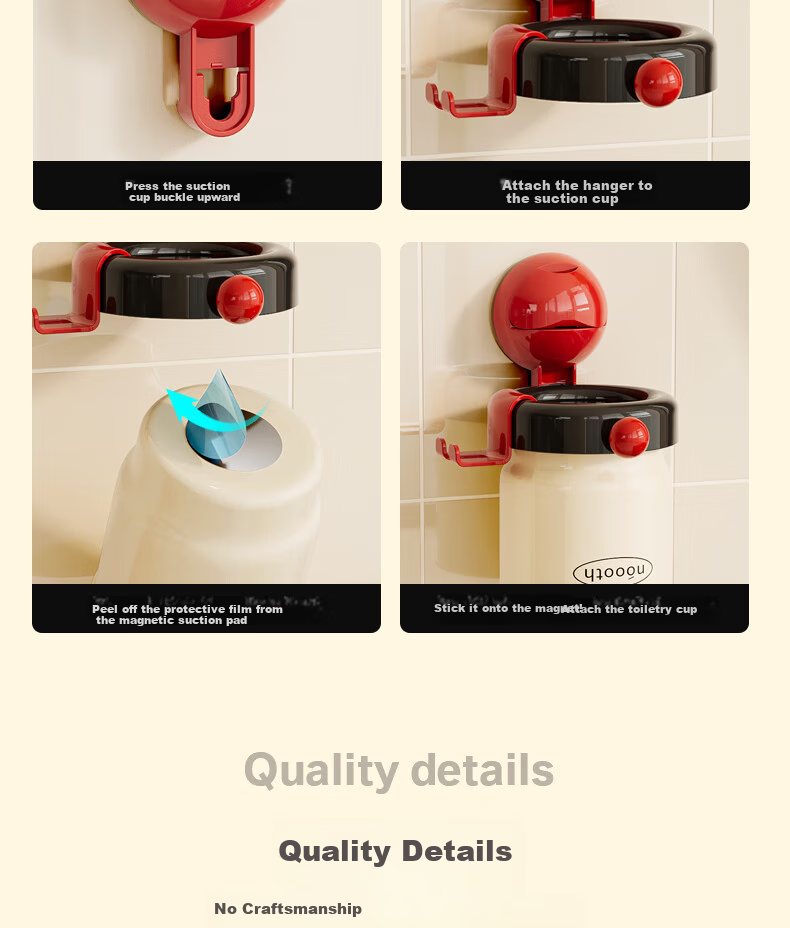 Noshi Suction Cup Toothbrush Holder Bathroom Magnetic Mouthwash Toothbrush Cup Wall-Mounted No-Drill Wash Cup 3 Cups 12