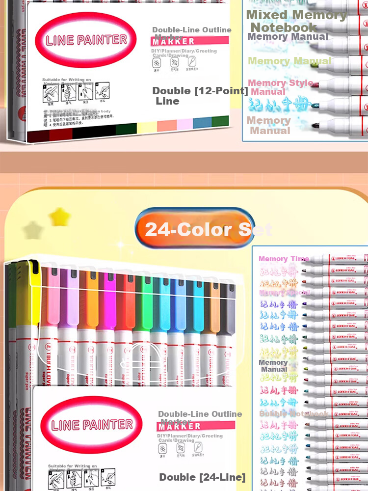 Meijiwan 12-Color Double-Line Outline Pen Set Thick Glitter Quick-Dry Pearl Journal Marker DIY Kids Double-Line Pens 4