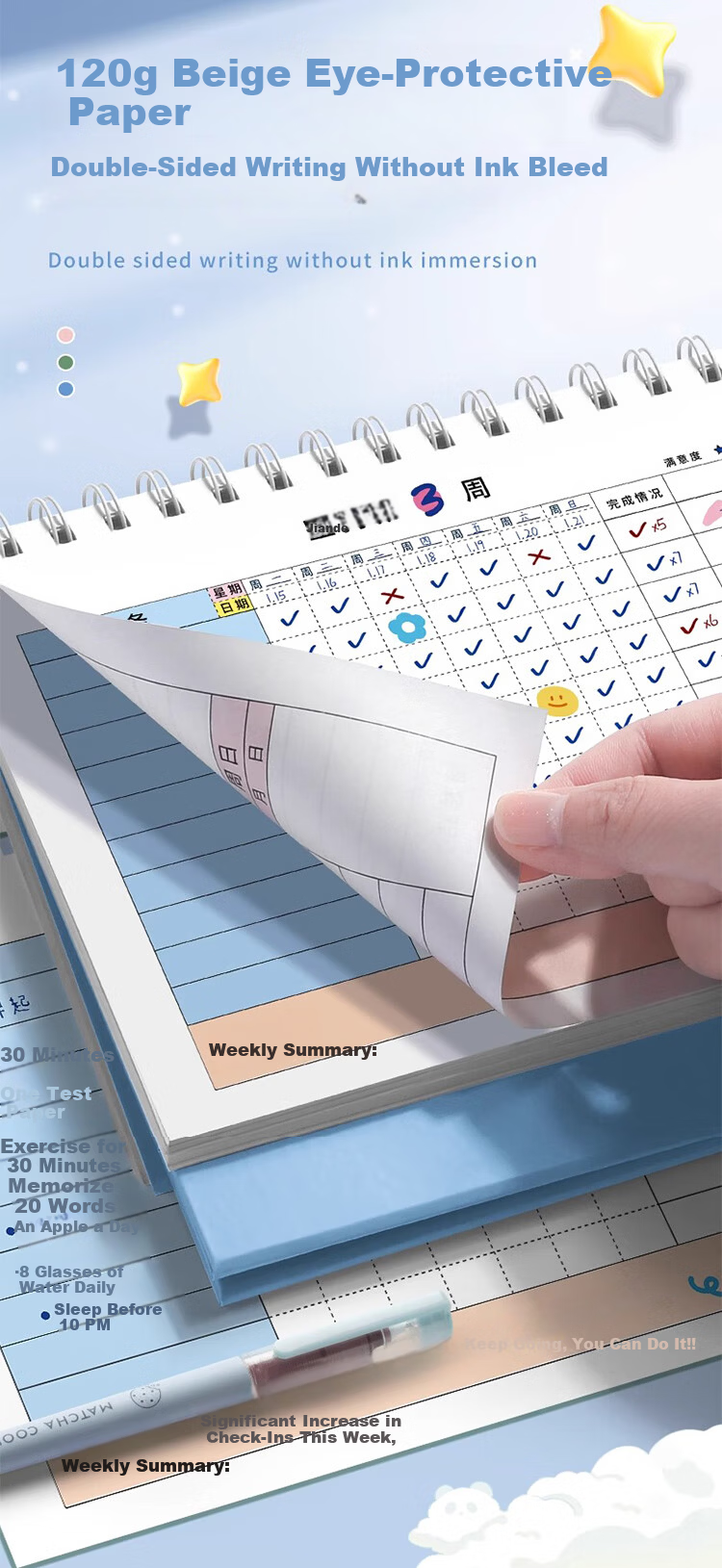 Mili Self-Discipline Check-In Book A5 Study Planner Habit Formation Time Management Daily Weekly Check-In Task Schedule for Elementary Students Children Routine Planning Back-to-School Essential Tool 9