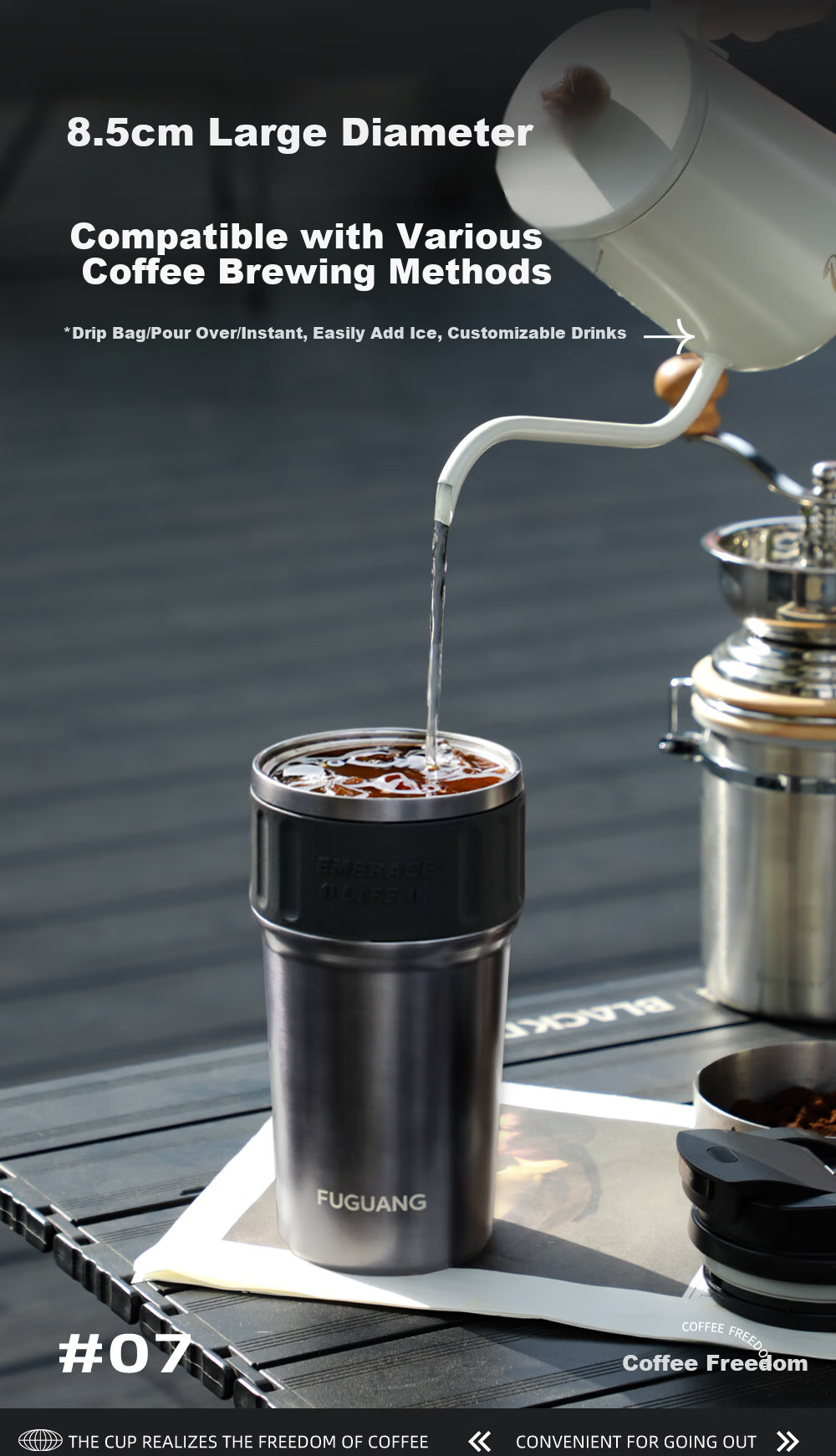 Fuguang Coffee Mug Insulated Tea Water Cup Men's Large Capacity 316L Stainless Steel Portable Car Business Tea Cup 6