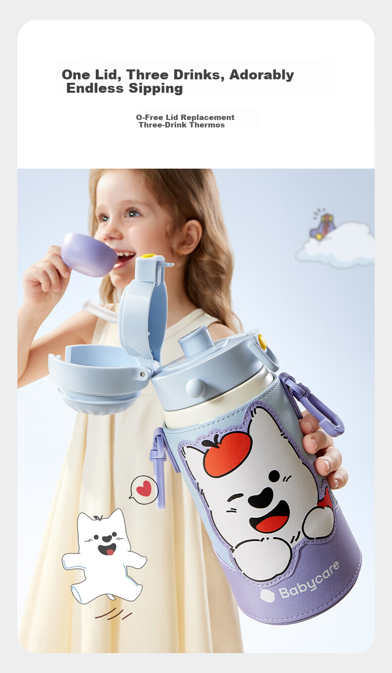 Babycare Children's Three-Drinking Insulated Cup, Water Bottle, Baby Sippy Cup with Straw, 316L Stainless Steel, for School Use, Ages 3-6+ 5