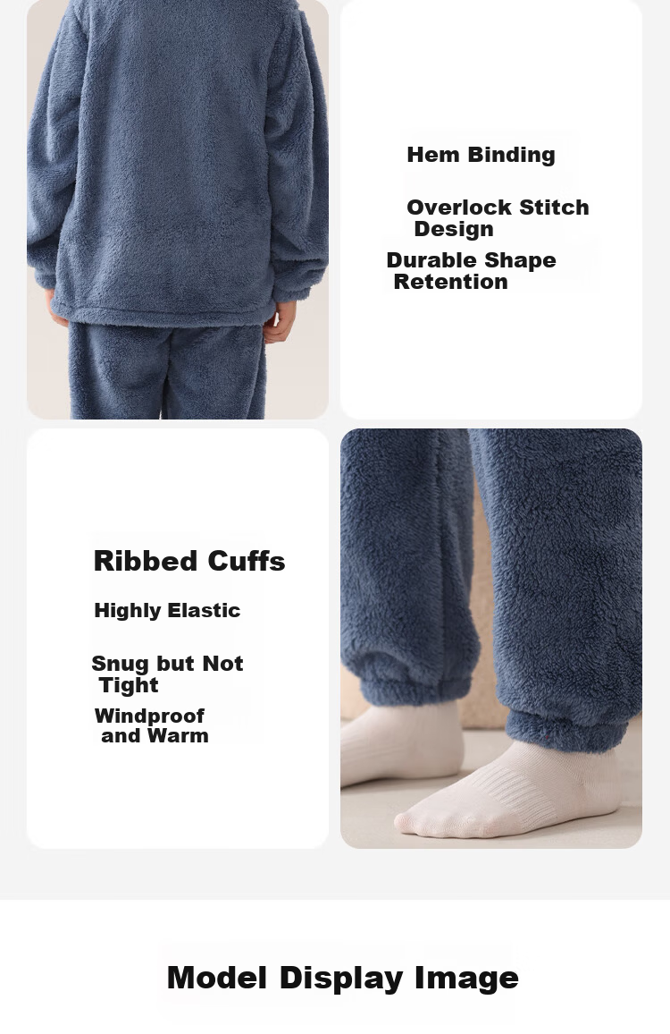 MiiOW Kids Boys Coral Fleece Thickened Flannel Cardigan Autumn Winter Homewear Set 24 New Style 160cm 10