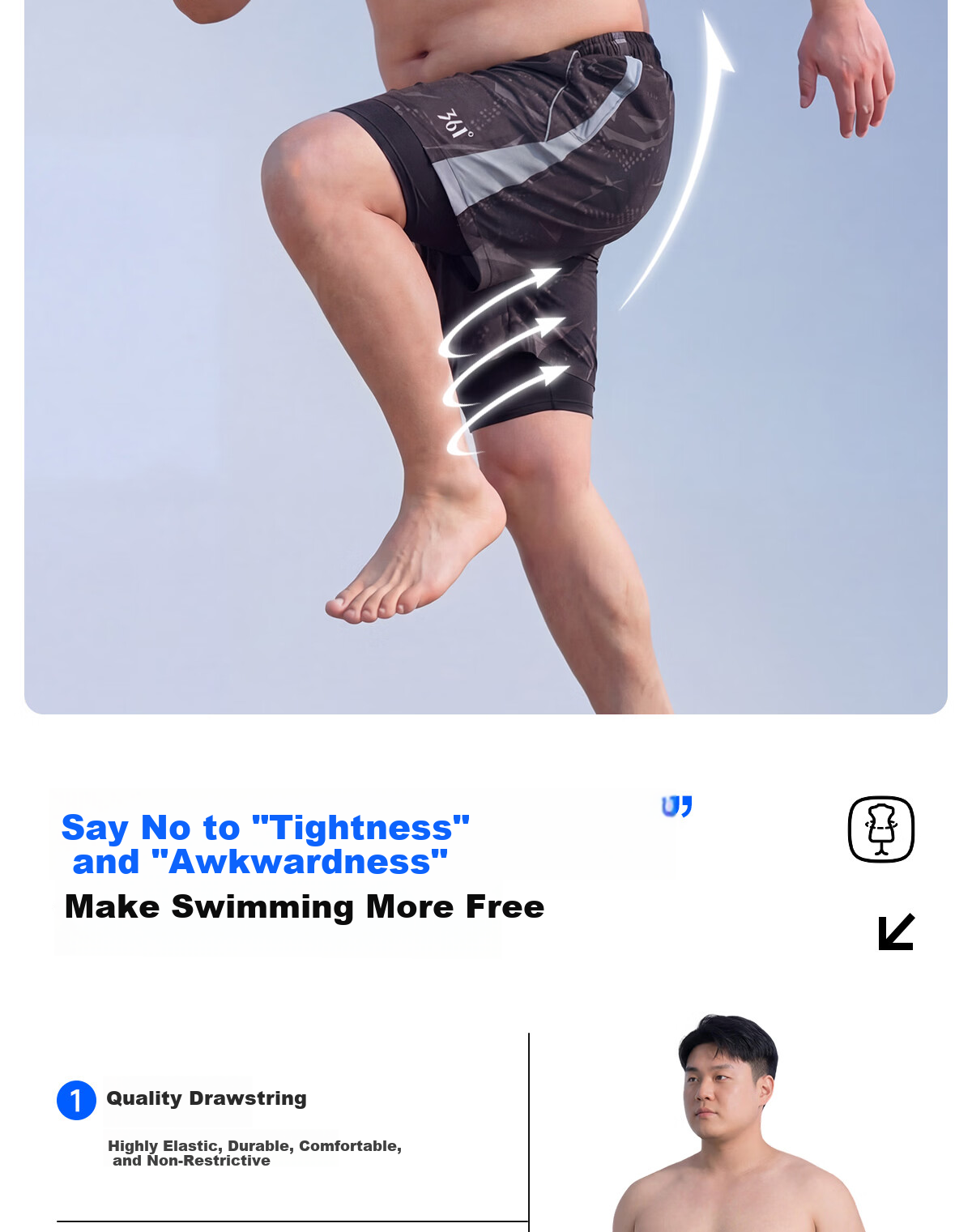 361° Men's Swim Trunks, Plus Size, Extra Large, for 140-260 Jin Weight, Loose-Fitting Swimsuit for Chubby Men, Hot Spring And Swimming Trunks Equipment 4