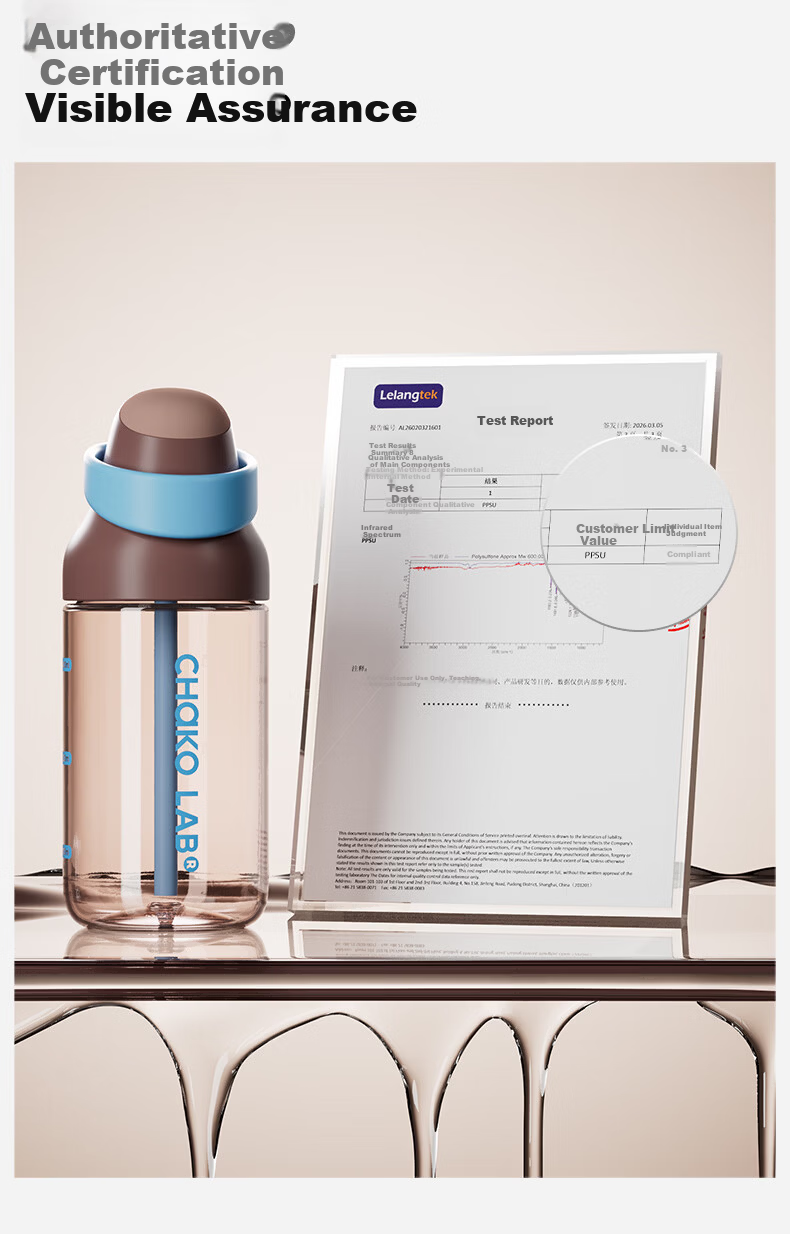 Chakolab Children's Straw Cup PPSU Water Bottle Food Grade School Dual Drink Lid Kada Cup Sea Salt Pink Lychee 550ml 8