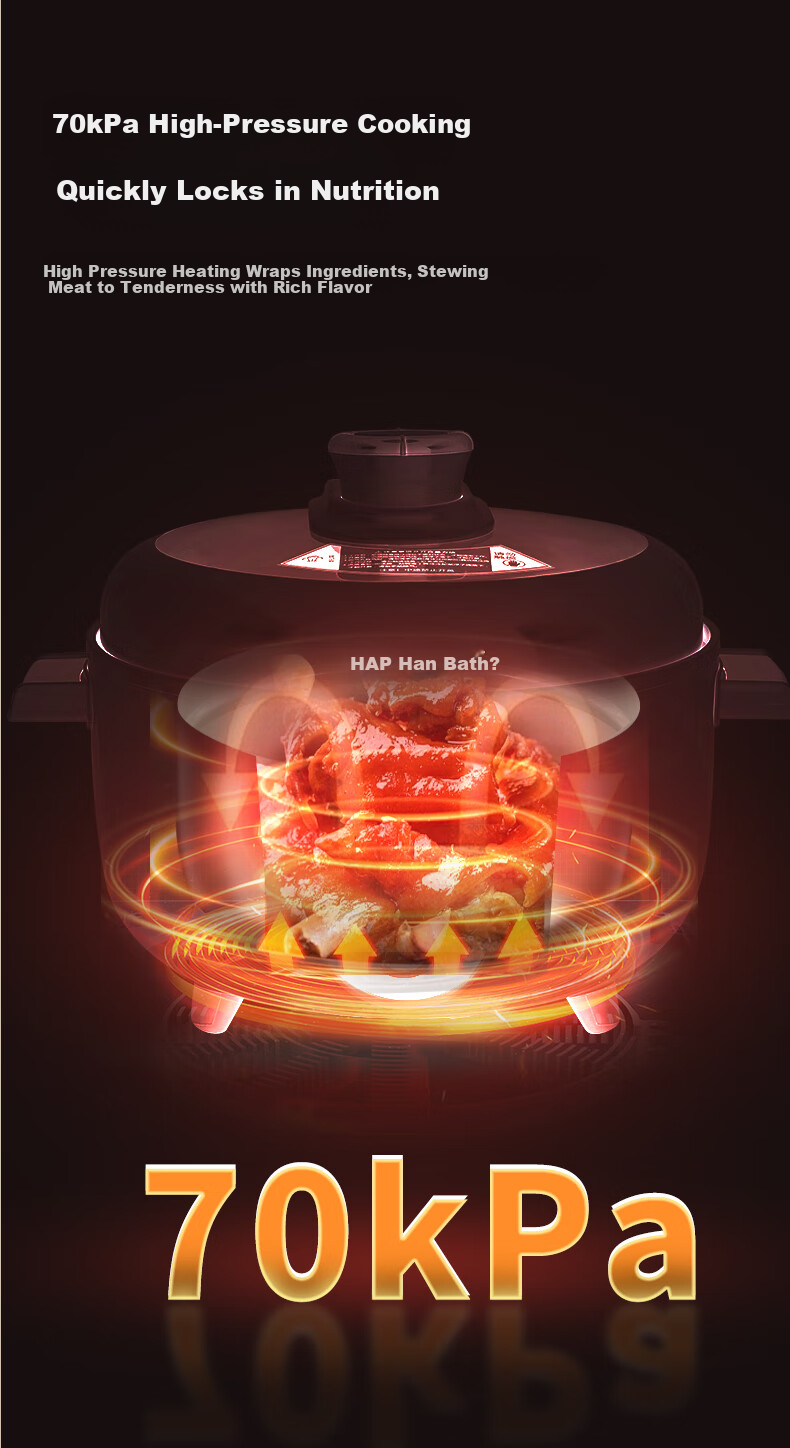 HAP Electric Pressure Cooker Rice Cooker Three-Compartment 3-in-1 Inner Pot High-Pressure Multi-Functional Ceramic Glazed Steamer 4-6 People 7