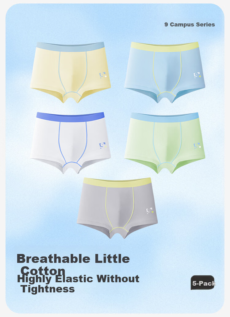 Jiusuiban 7A Antibacterial Children's Cotton Underwear Sweat-Absorbing Boys Girls Silk Gusset Boxer Briefs A-Class Youth 5-Pack 2