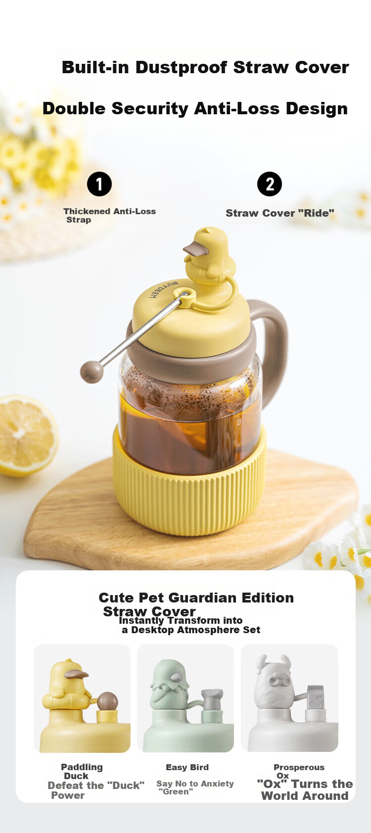 Buydeem Tea Separation Cup with Adjustable Tea Basket High Temperature Resistant Glass Portable Fun Pet Straw Cup Gift Tea Brewing Cup 6