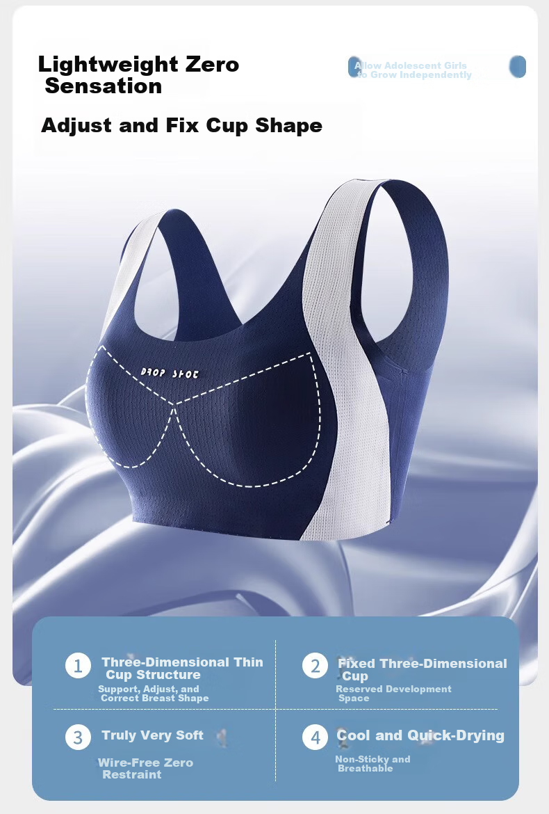 GRACEWELL 【Silk Antibacterial】Girls Sports Bra Shockproof Lift Developmental Fixed Cup White S 2