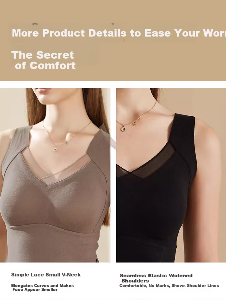 LangSha Thermal Vest Autumn Winter Antibacterial Mite-Resistant Women's Heating Vest with Built-in Chest Pad Fixed Cup Base Shirt Top 15