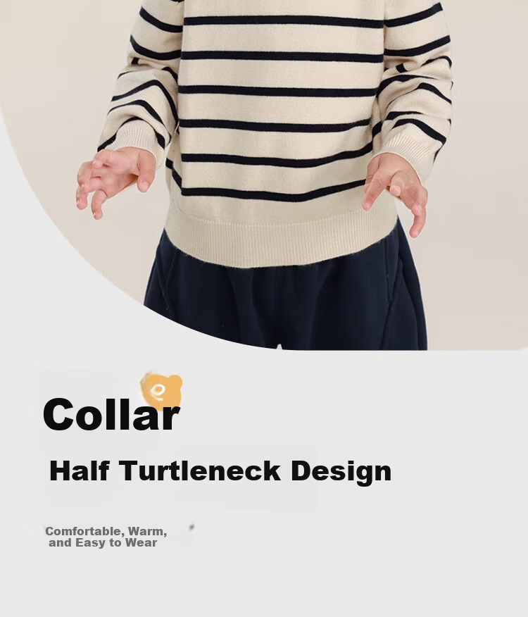 Ciciibear Boys' Sweater Autumn Winter Thickened Half Turtleneck Baby Striped Knitwear Children's Clothing 20