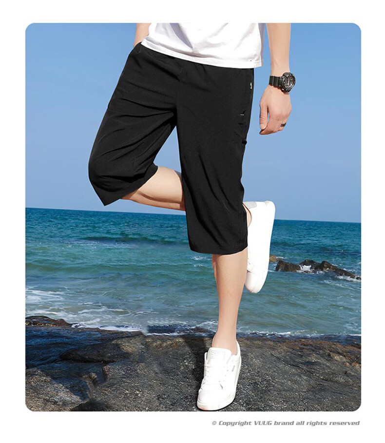 MULINSEN Men's Summer Casual Simple Straight-Leg Capri Shorts Black 2XL 10