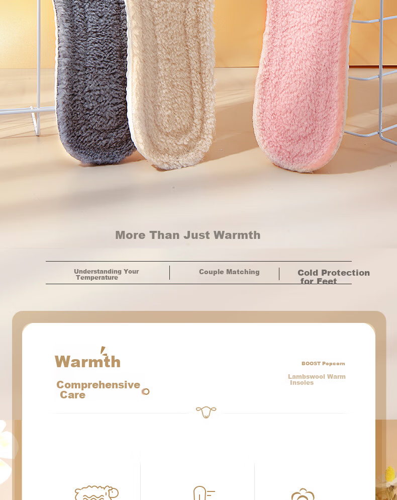RENBEN 2 Pairs Warm Fleece-Lined Sports Insoles for Men And Women, Winter Cotton Cold-Proof 6019R Beige 37-38 Size 2
