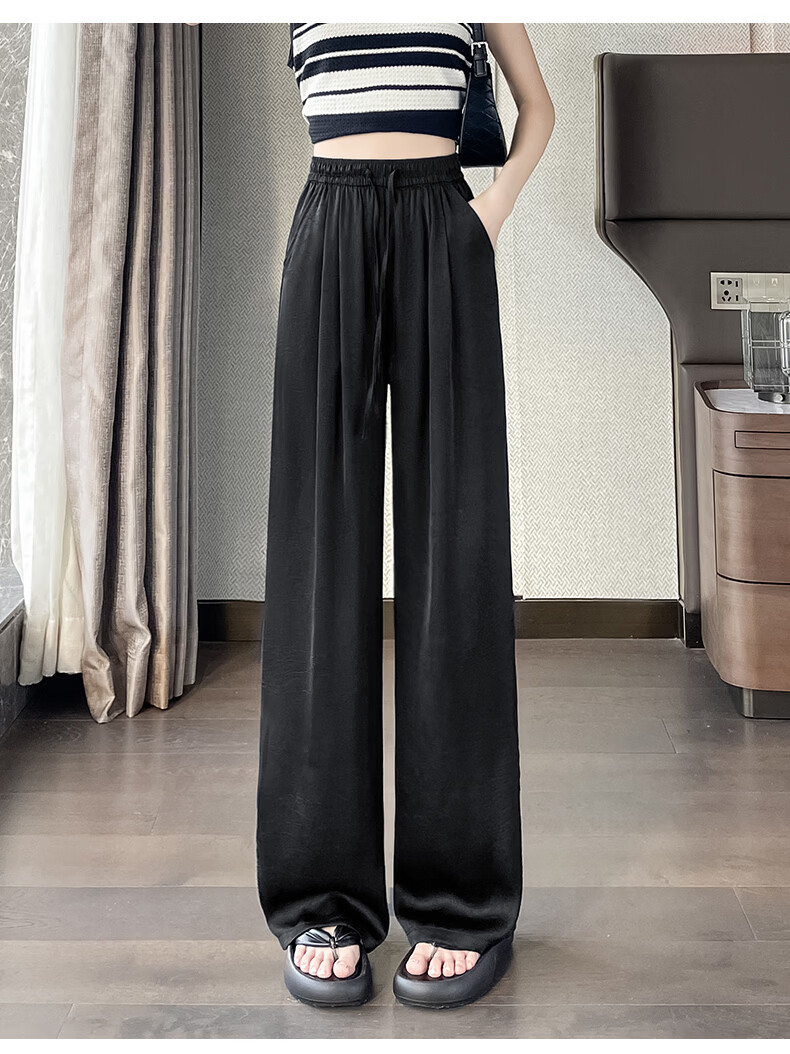 Langsha Women's Ice Silk Wide-Leg Pants Summer Thin Sunscreen High-Waist Draped Acetate Satin Straight Loose Cool Trousers 14