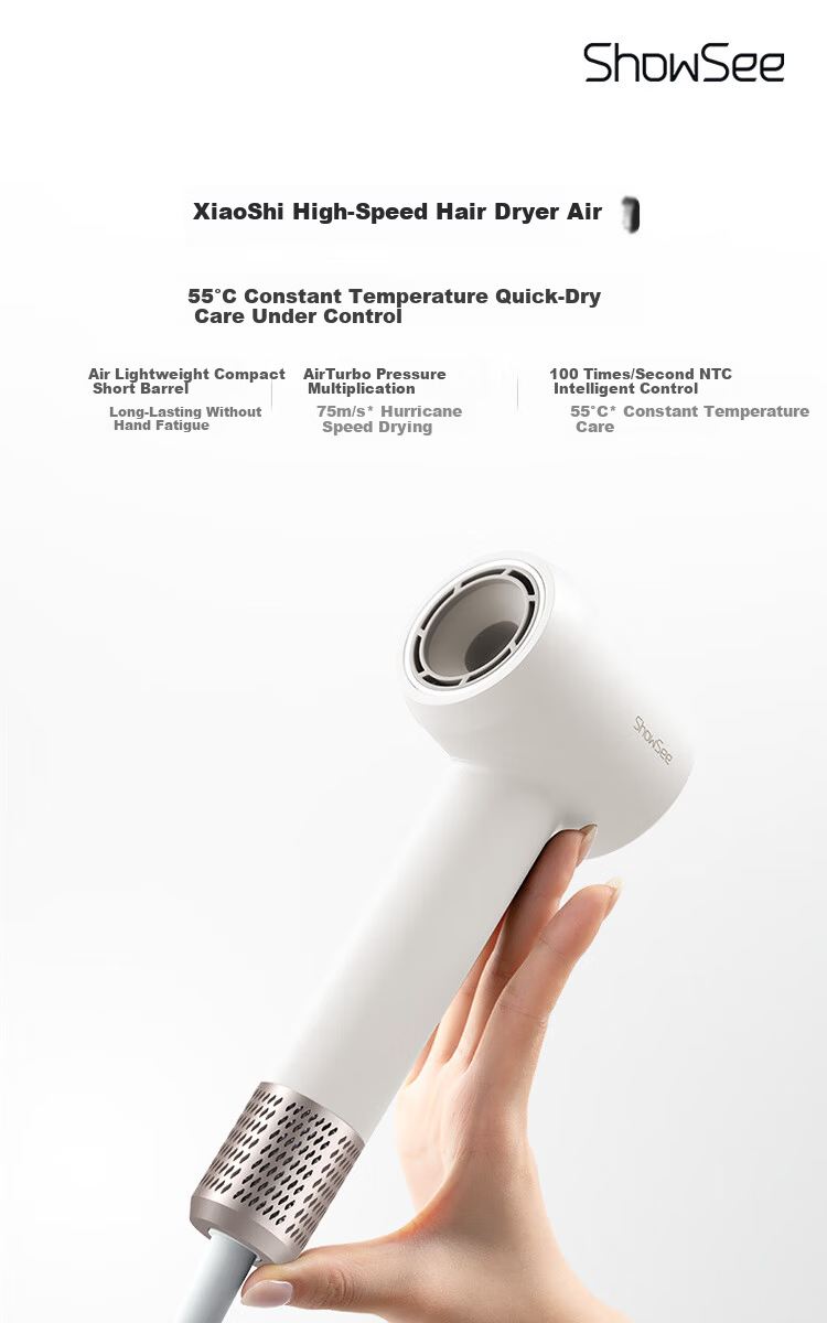 Showsee 110,000 RPM High-Speed Mini Portable Hair Dryer Fast Drying 600 Million Negative Ions Hair Care Quiet High Power Women's Day Gift with Concentrator Nozzle A15 1