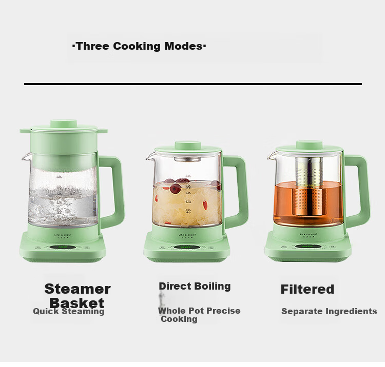 LIFE ELEMENT Multifunctional Tea Brewing Health Pot with Tea Filter, Steaming, Boiling, Constant Temperature and Keep Warm, 1.8L Large Capacity Home Tea Maker - D51 6