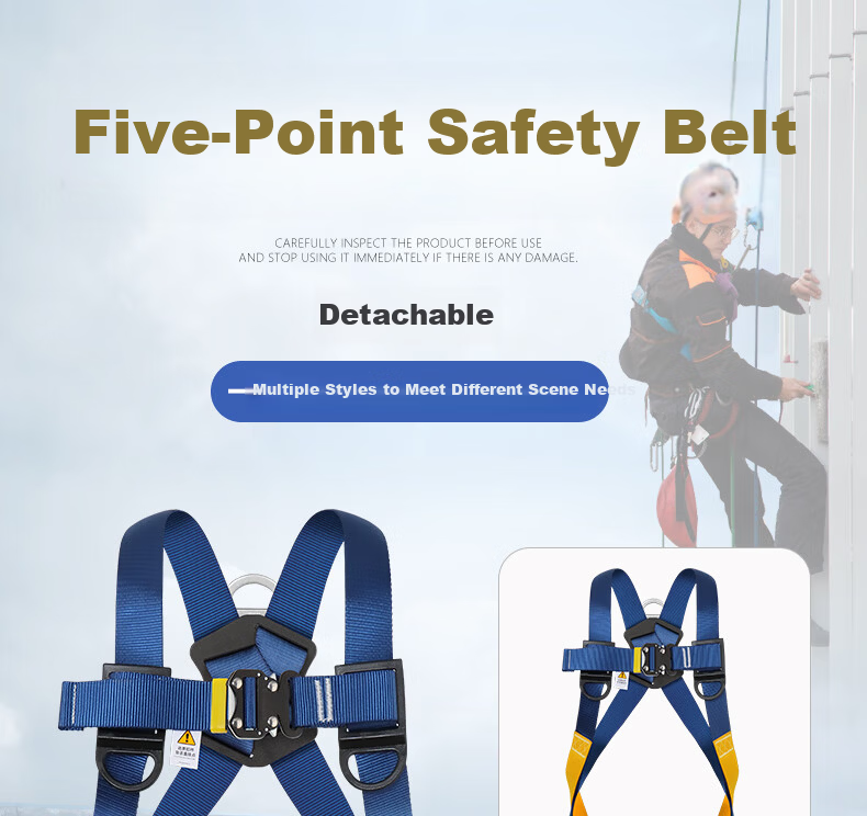 Locroyon Five-Point Safety Harness, High-Altitude Work, Full-Body Fall Protection National Standard Safety Belt, Double Large Hooks 5 Meters (Beijing Warehouse Fast Delivery) 1