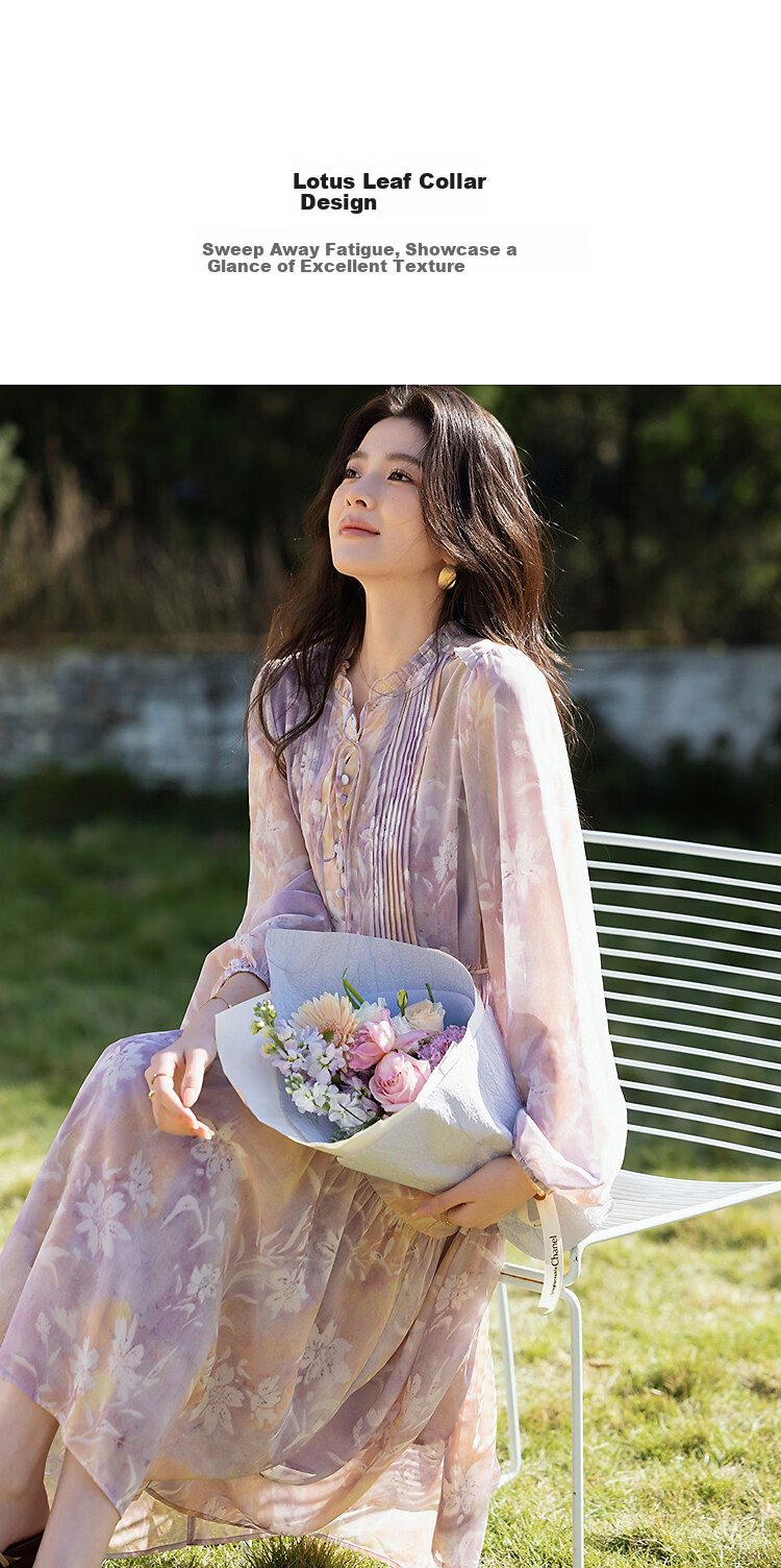 Demana Romantic Chiffon Season Spring French Ruffle Collar Puff Sleeve A-Line Flared Petite Women's Dress 3
