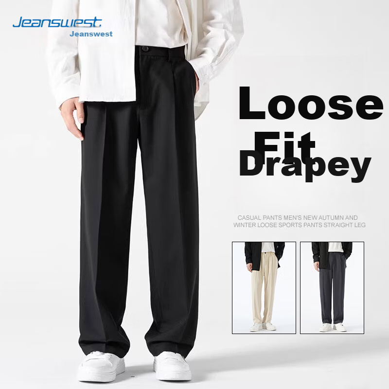 Jeanswest Casual Men's Spring Summer Loose Straight Wide-Leg Long Pants Comfortable Simple Versatile Commuter Trousers Unisex
