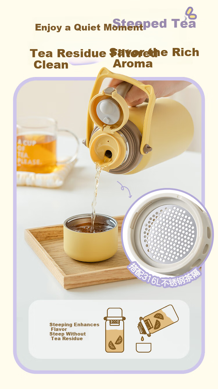 Buydeem Large Capacity Tea Infuser Thermos Bottle Tilted Cat Dual-Use Portable Water Bottle Gift 9