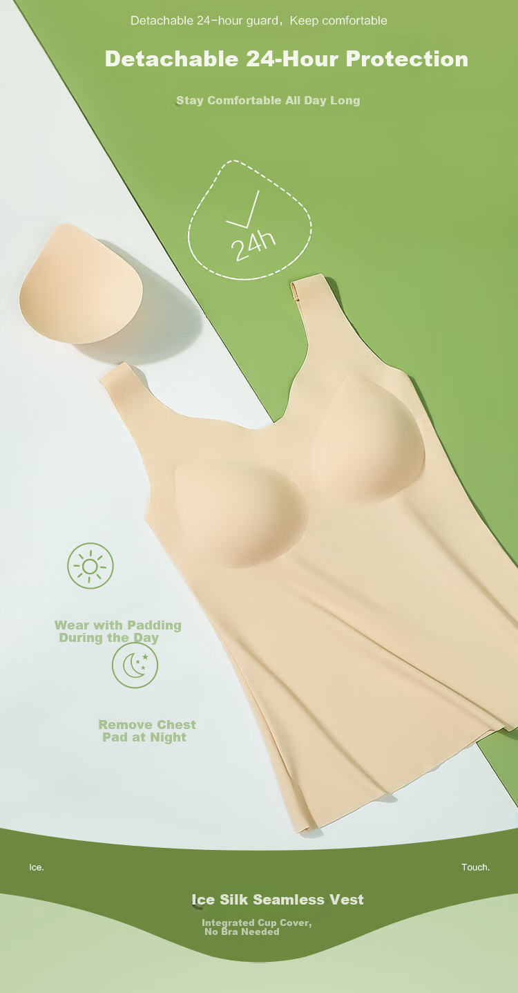 Hodo Women's Summer Ice Silk Seamless Padded Sports Breathable Vest - Skin Color 160 5
