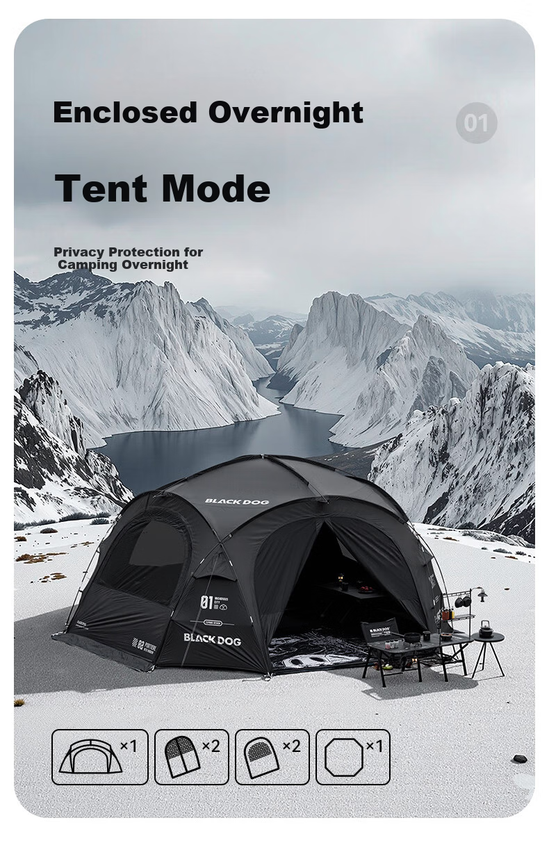 Black Dog Outdoor Large Dome Tent, Quick Assembly Sunshade Spherical Canopy, Gers, Pavilion, Expandable Dome Body 7