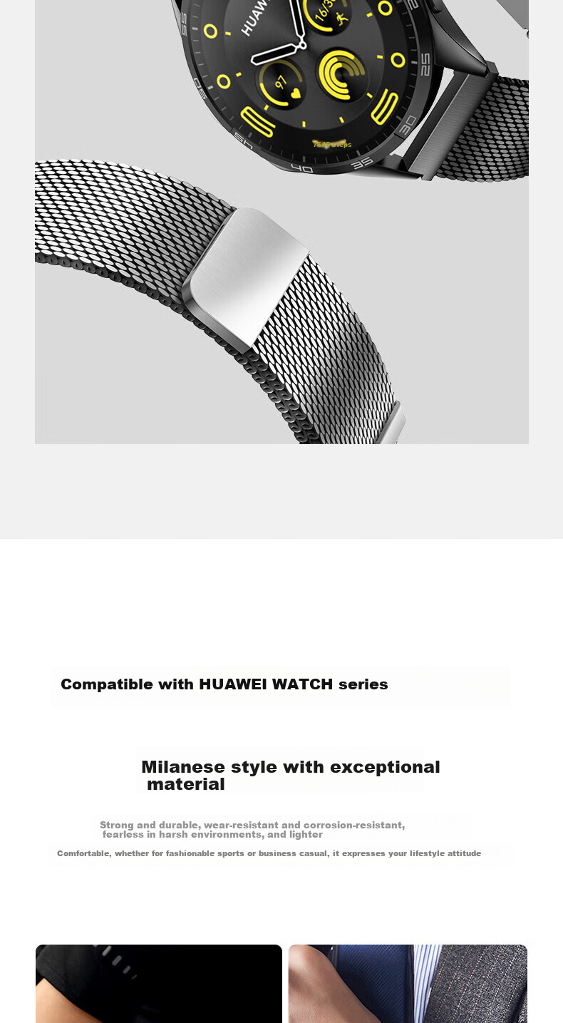W&P Compatible with Huawei Watch Bands for GT5/GT6/4Pro/Watch5/4Pro/3/2/New, Extraordinary Master Milanese Metal Double Magnetic Stainless Steel Strap for Men, Silver 11
