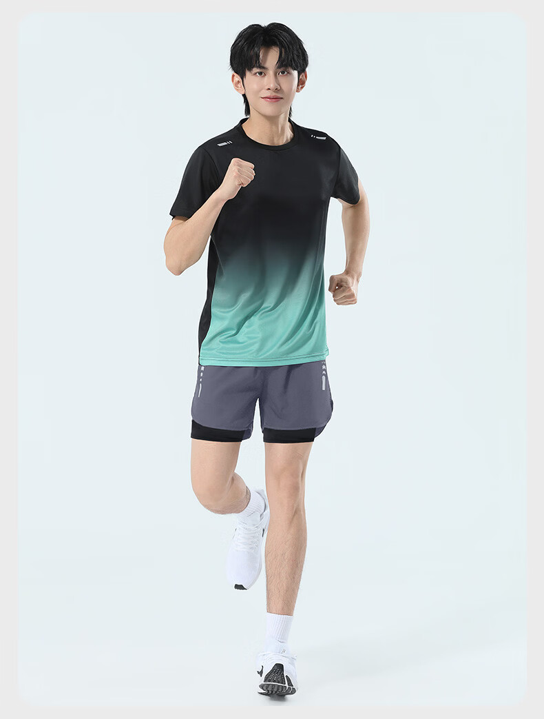 VICTORIATOURIST Men's Summer Running Sports Set Quick-Dry Ice Silk Short Sleeve T-Shirt and Shorts Fitness Badminton Training Apparel 23