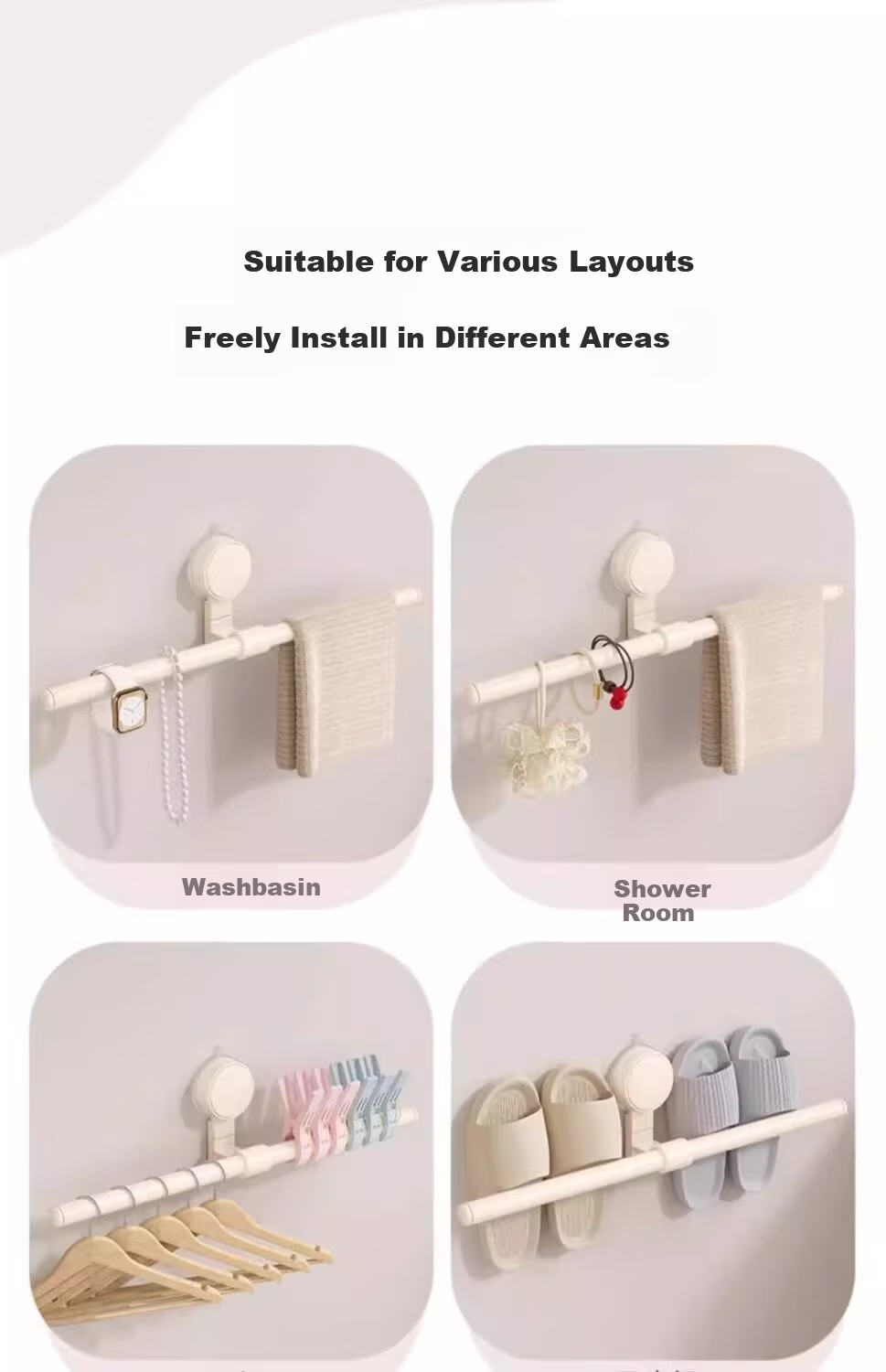 Muya Suction Cup Towel Rack Bathroom No-Drill Towel Bar Storage Shelf Washroom Towel Holder Organizer 10