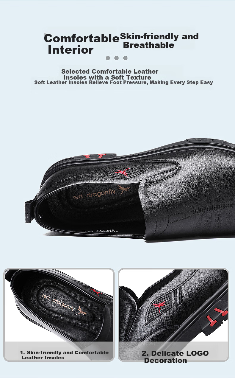 Red Dragonfly Men's Leather Loafers Casual Slip-On Business Flat Shoes WTA122671 10