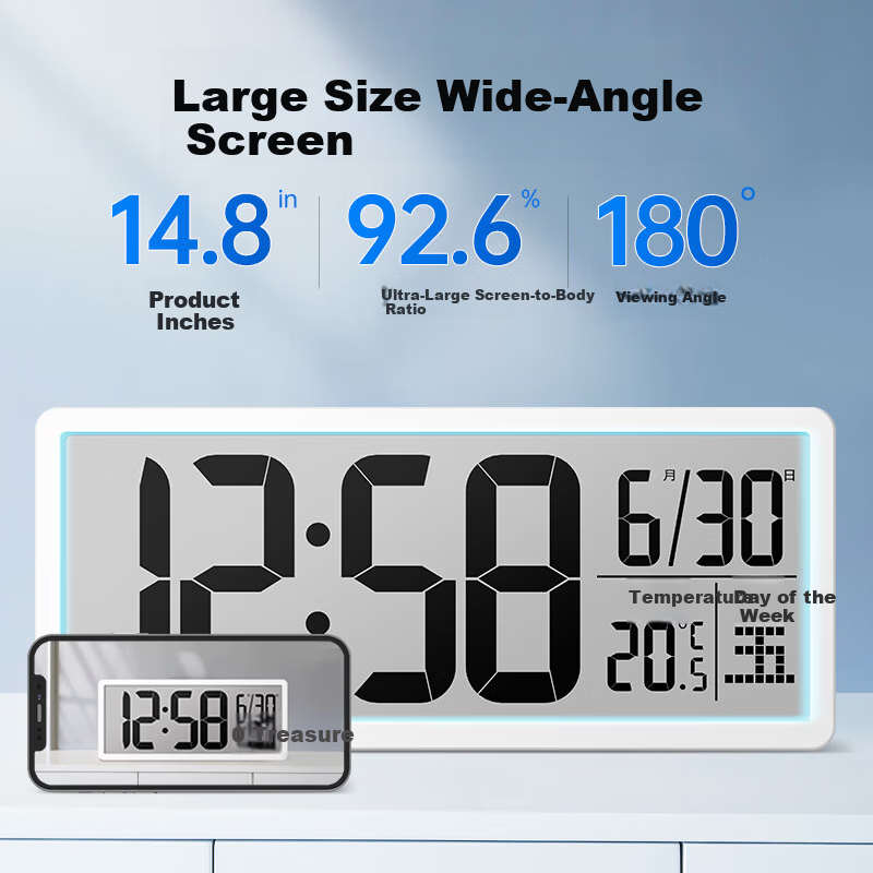 Mazhi Digital Wall Clock Electronic Desk Clock Living Room Table Clock Wall-Mounted Clock Perpetual Calendar Table Clock Creative Alarm Clock White