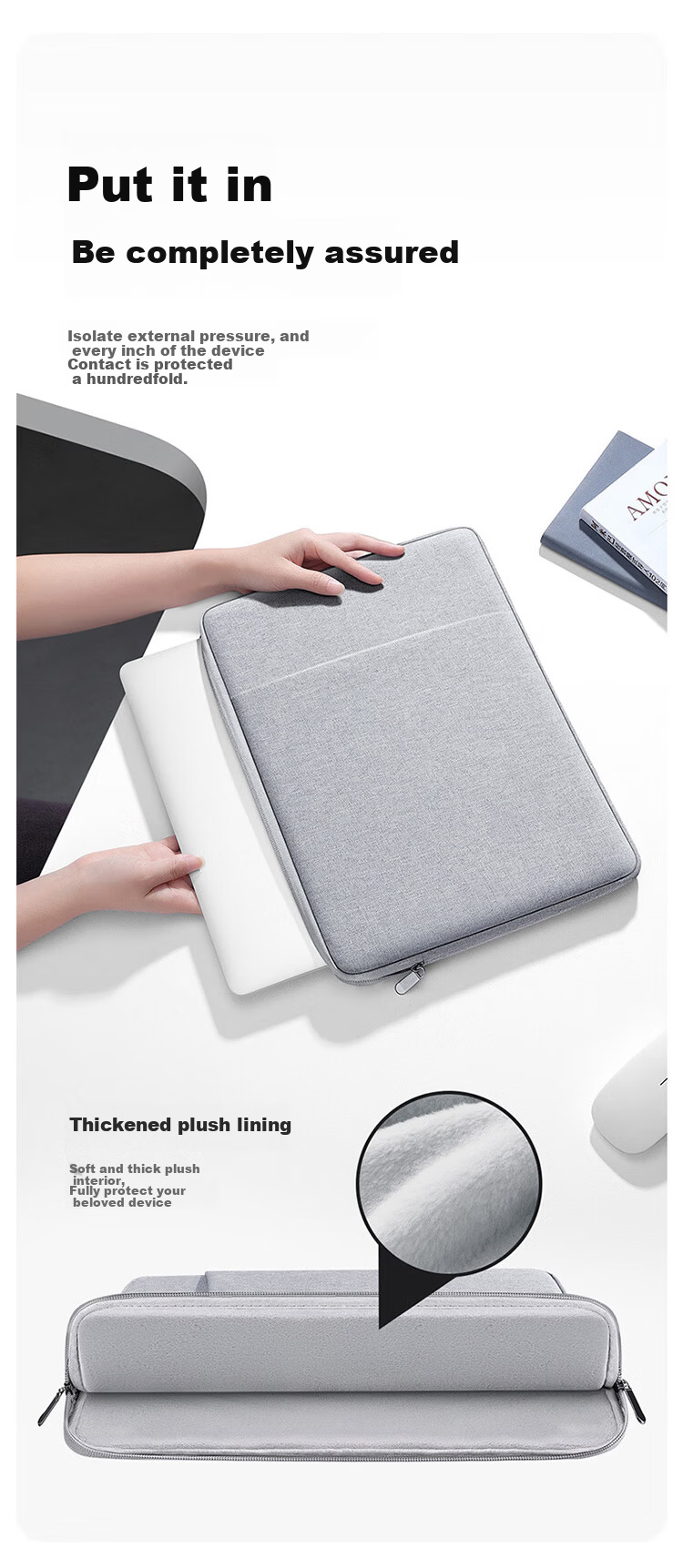 Biyoumei Laptop Sleeve Padded Shockproof Inner Lining Storage Bag with Compartments for Apple Huawei Lenovo Xiaomi 13.3-inch Black 5