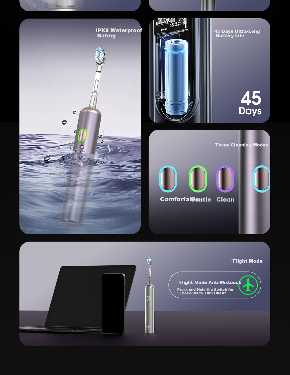 Prooral Sonic Vibration Electric Toothbrush for Adults Rechargeable Couples Gift LS-1 Silver Birthday Present 2