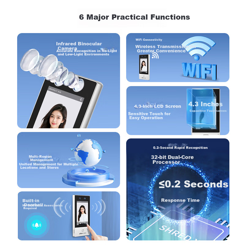 Dahua Facial Recognition Access Control All-in-One Machine Enterprise WeChat Co-branded Attendance Machine 4.3-inch Touch Screen WiFi Network Company Face and Card Attendance K41-W