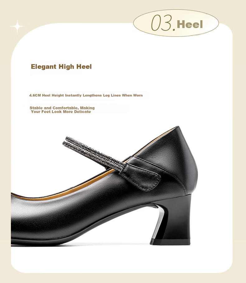 LAORENTOU High Heels for Women, Top-Grain Leather, Chunky Heel, Single-Strap Buckle Work Shoes, French Style Women's Shoes, LB61 White, Size 37 3
