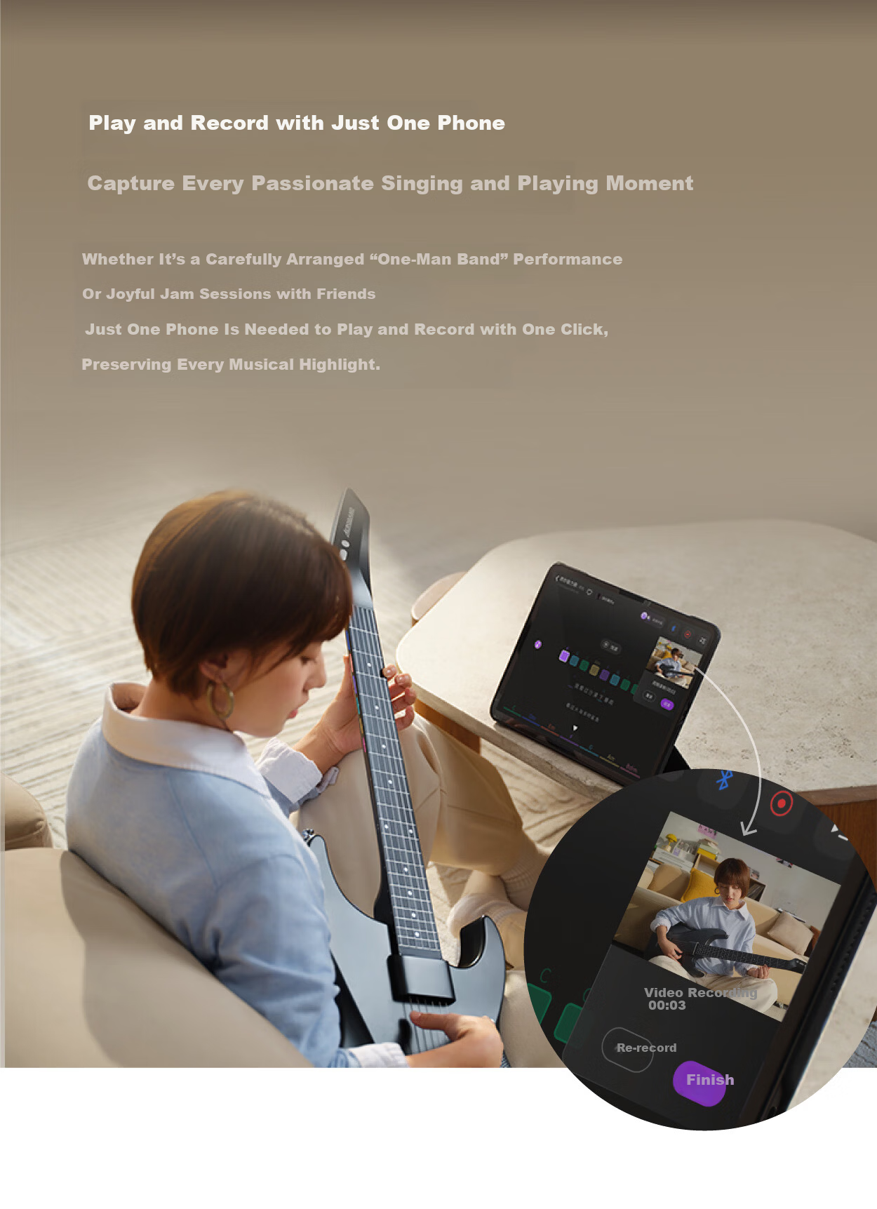 Aeroband Air Band Smart Self-Learning Guitar Automatic Electronic Guitar Beginner Recommended Stringless Guitar Star White 17