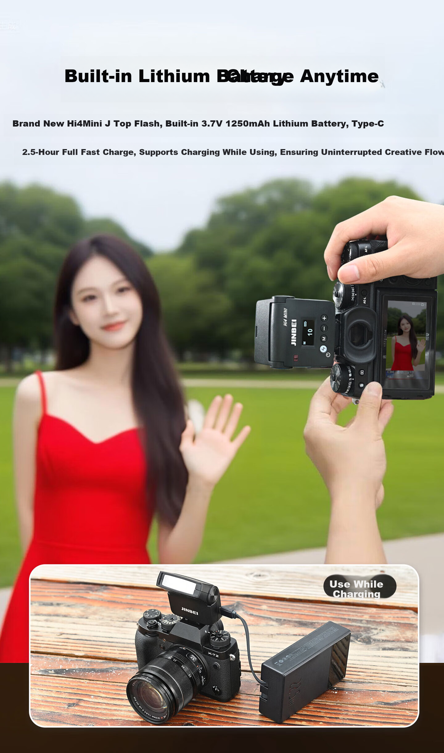 JINBEI HI-4MINI Mini Flash for DSLR And Mirrorless Cameras, Hot Shoe Mount, Portable External Fill Flash, Selfie Light, Compact Universal Photography Light, Lithium Battery Powered 4