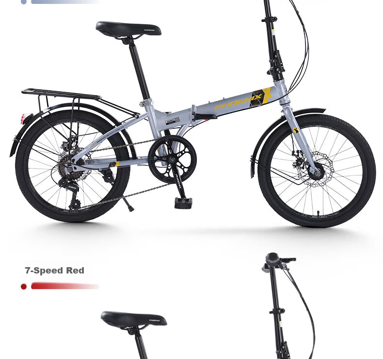 Phoenix Folding Bike Adult Ultra-Light Portable Commuter Leisure Bicycle 20-inch Shimano Gear Student Bike 15