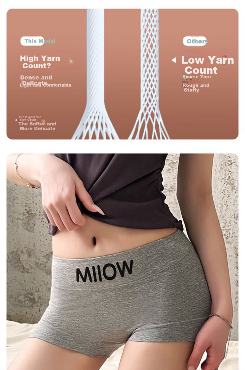 Miiow Women's Cotton Boxer Briefs 2026 New Antibacterial Extended Crotch Mid-Waist Basic Safety Shorts 11