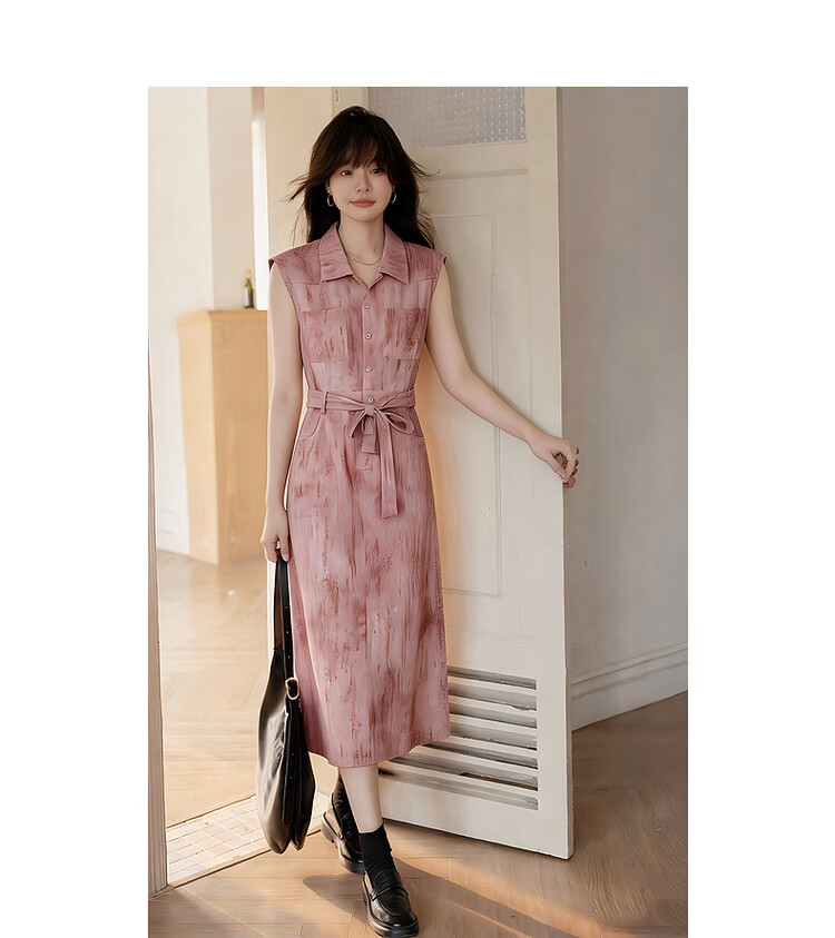 MT Elegant Urban Summer Commuter Gradient Texture Lapel Half-Placket Sleeveless Waist-Slimming Women's Dress 9
