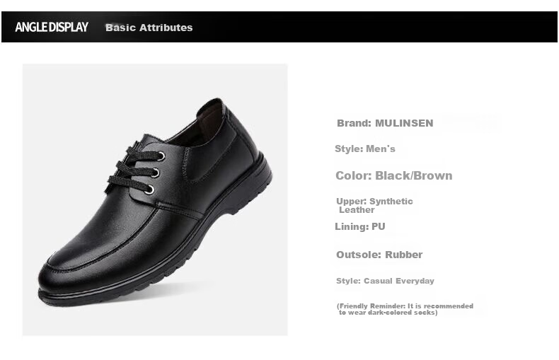 MULINSEN Men's Business Leather Shoes Simple Casual Single Shoes Black Size 41 SL67341 3