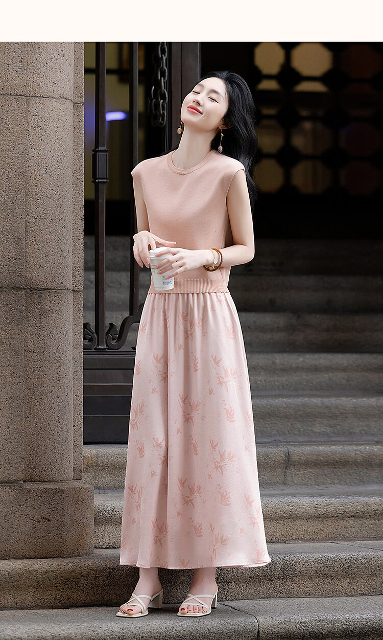 Demana [Guofeng Ice Silk Set] Spring Summer Elegant New Chinese Style Sleeveless Top Printed A-line Skirt Women's Two-piece Set 9