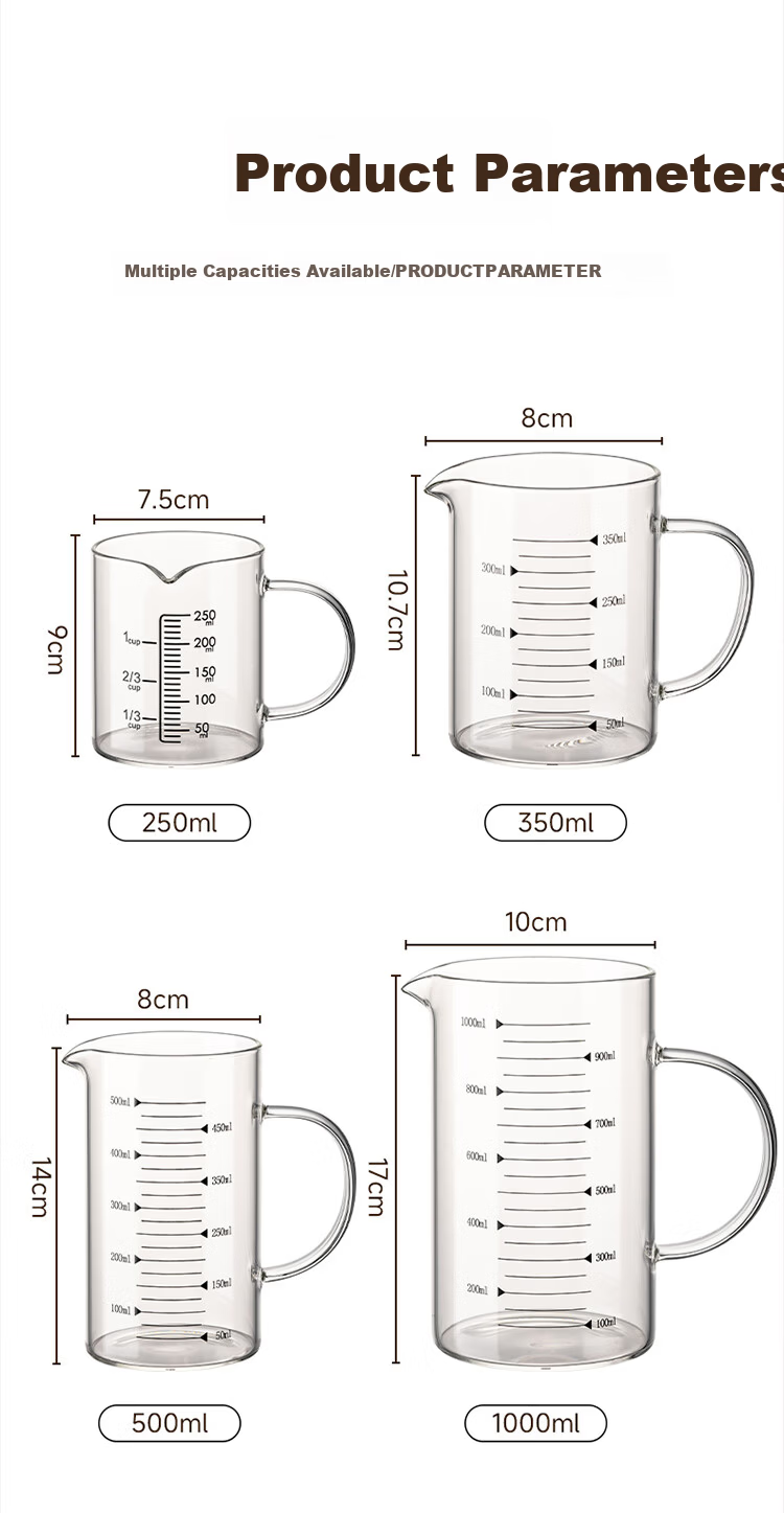 Lingchen Measuring Cup with Scale, 1000ml High Borosilicate Glass Cup, Food-Grade Heat-Resistant Household Kitchen Water Cup Measuring Cup 8
