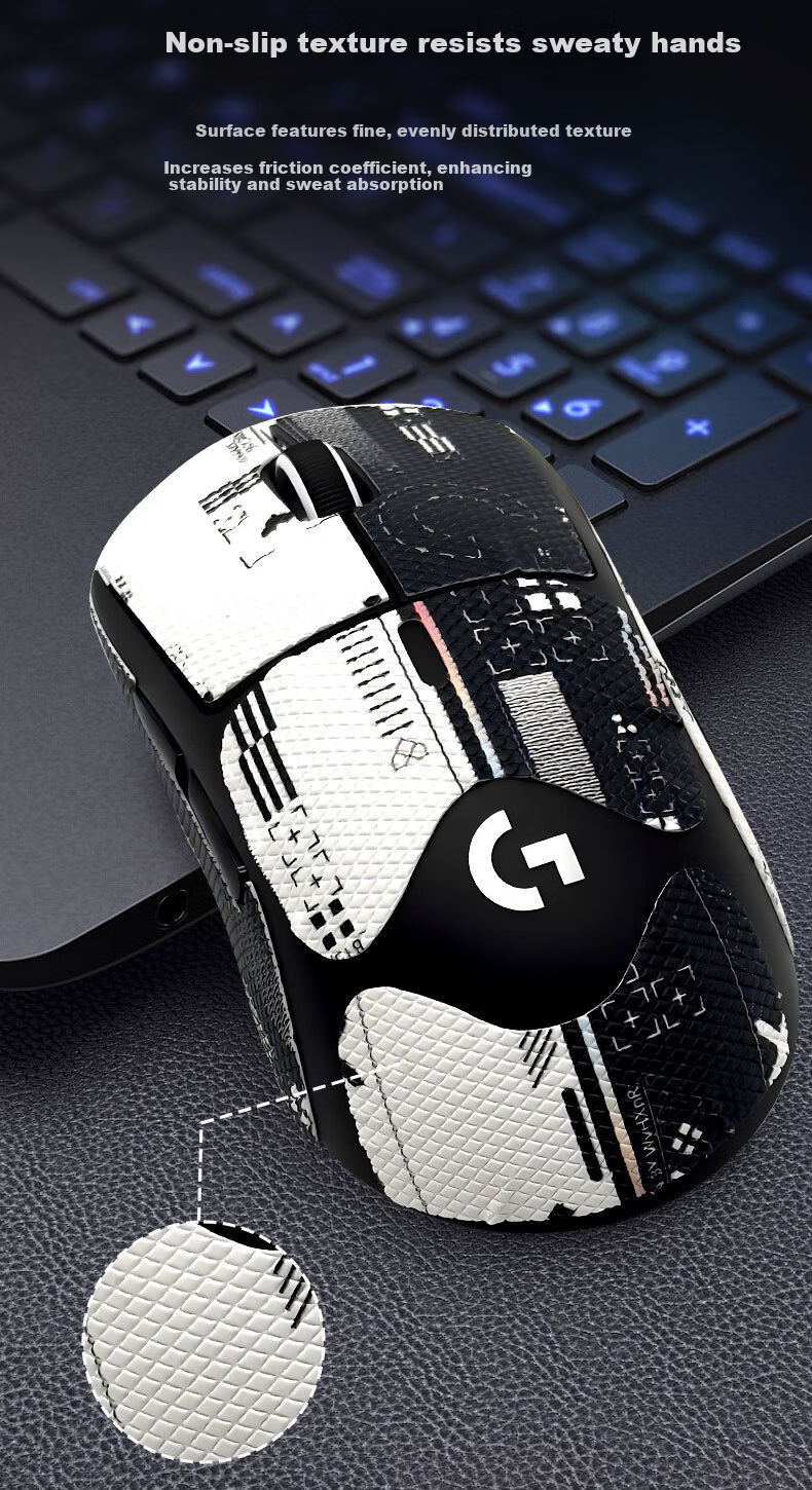 JPLAYER Suitable for GPW First And Fourth Generation Zhuque Mouse Anti-Slip Sticker, Sweat-Resistant Side Adhesive, Logitech GPW1 Gaming Wireless Mouse Sticker, Frosted Anti-Sweat Auspicious Cloud Pattern Full Coverage 5