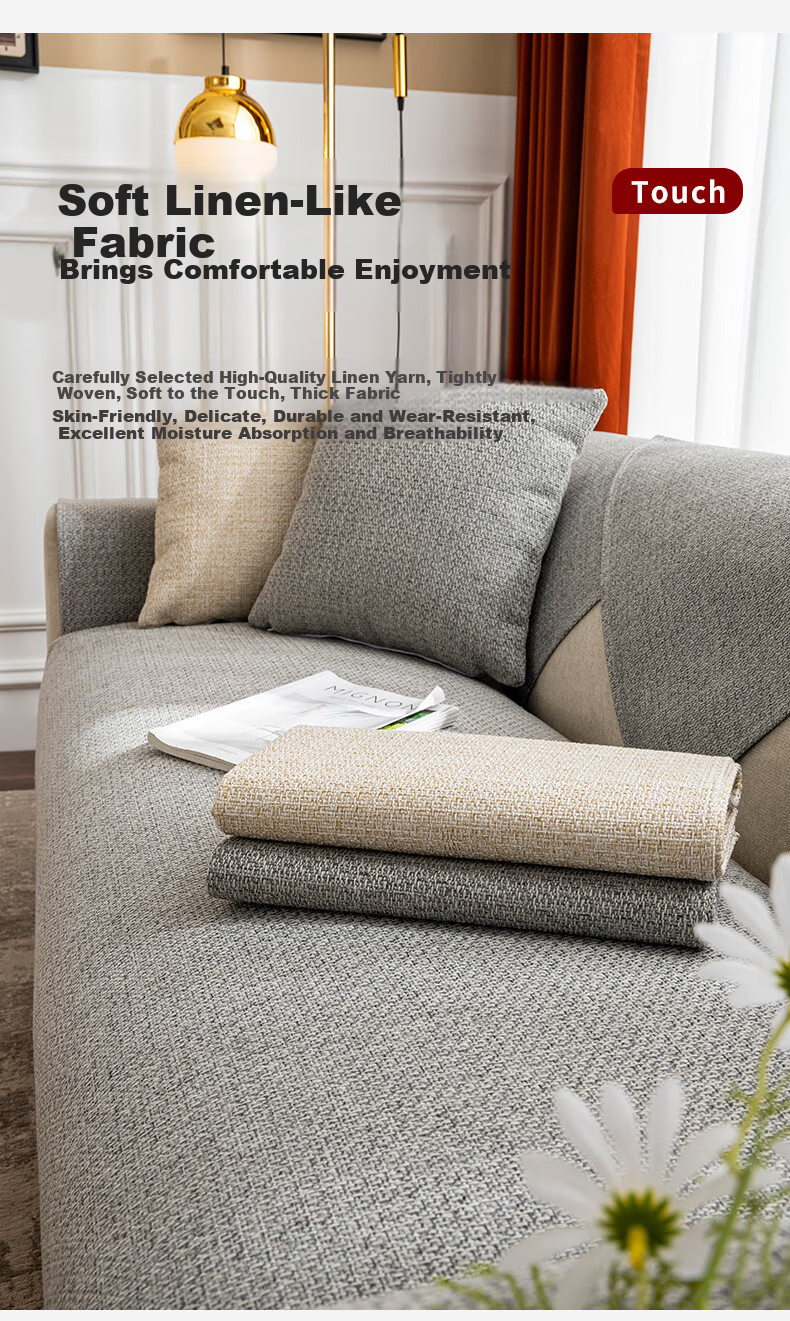 MUJI Sofa Cushion Cover Slipcover Sofa Seat Pad Four Seasons Non-Slip Armrest Backrest Cloth 90x90 Rustic 4