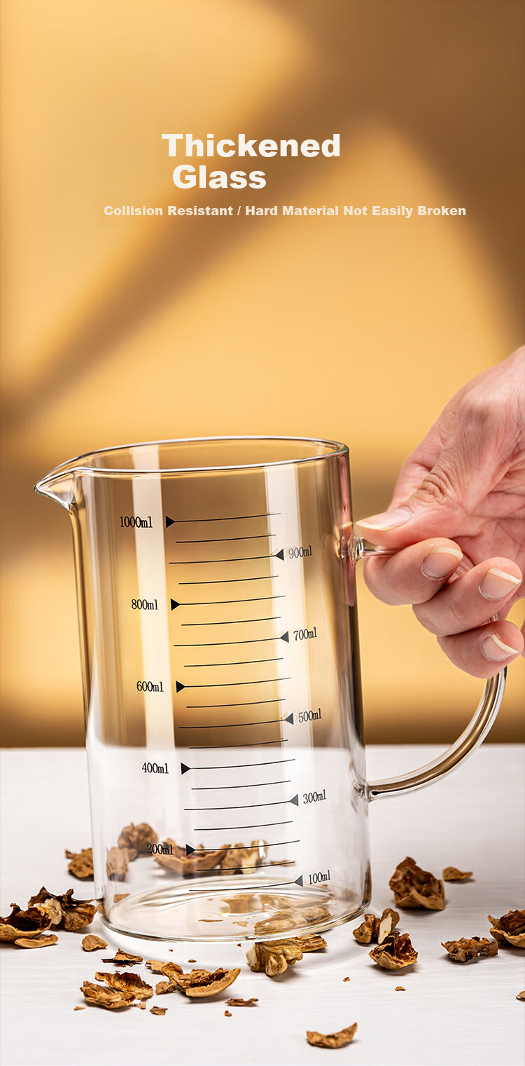 Lingchen Measuring Cup with Scale, 1000ml High Borosilicate Glass Cup, Food-Grade Heat-Resistant Household Kitchen Water Cup Measuring Cup 4