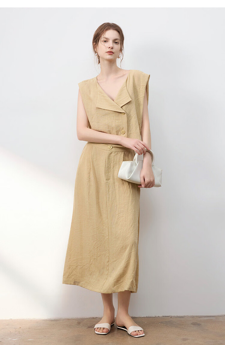 Demana Elegant Workplace Summer Fake Two-Piece Irregular Half-Placket Sleeveless Waist-Slimming Mid-Length Dress for Women 20
